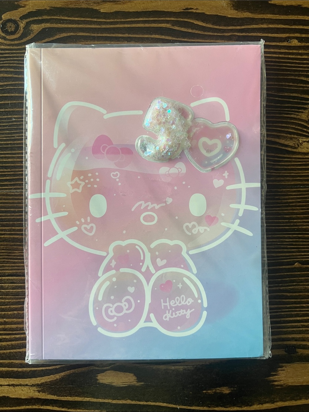 Hello Kitty Journal with Sparkle Bubble Sticker. 50th Anniversary notebook